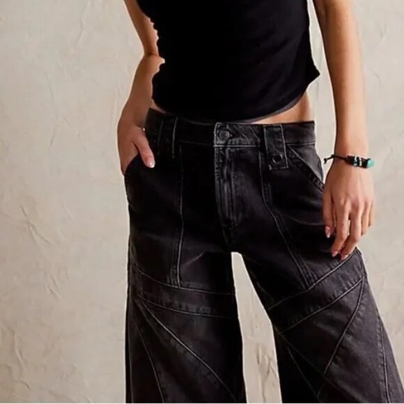 NWT Free People We the Free Unknown Reasons Mid Rise Moto Straight Jeans size 27 - Picture 2 of 9